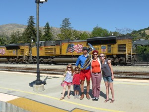 Essie, America, and us at the SLO Amtrak Station